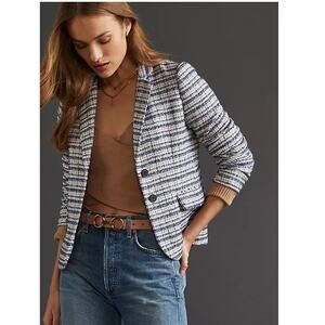 Hutch Blue Pink Tweed Tailored Blazer Jacket S Preppy Parisian Chic